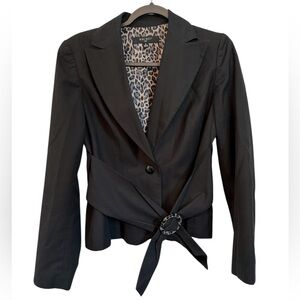 Nine West Black Blazer with Sash and Animal Print Lining